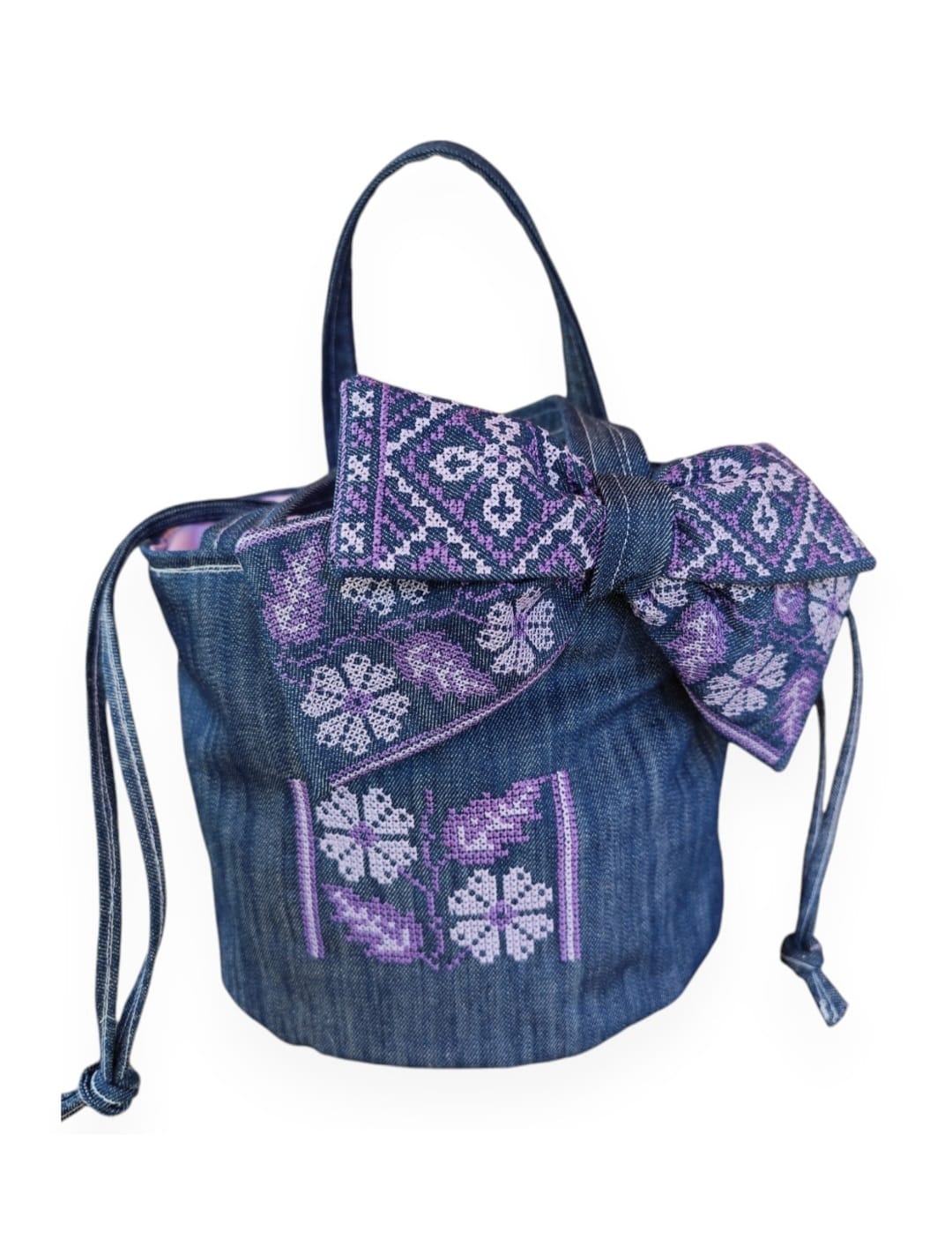 Denim Bucket Bag with Embroidery 